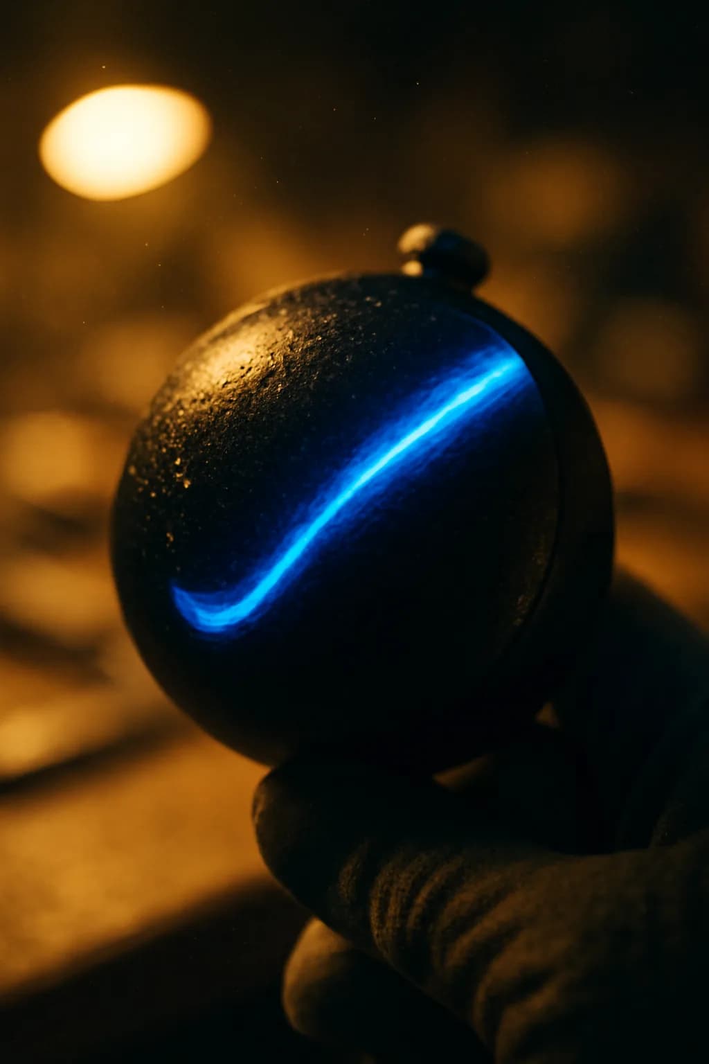 A realistic small workshop at night with warm lamps, precise tools, dust particles, and a cinematic handmade mood. one memorable object dominates the frame with a clear silhouette and generous negative space