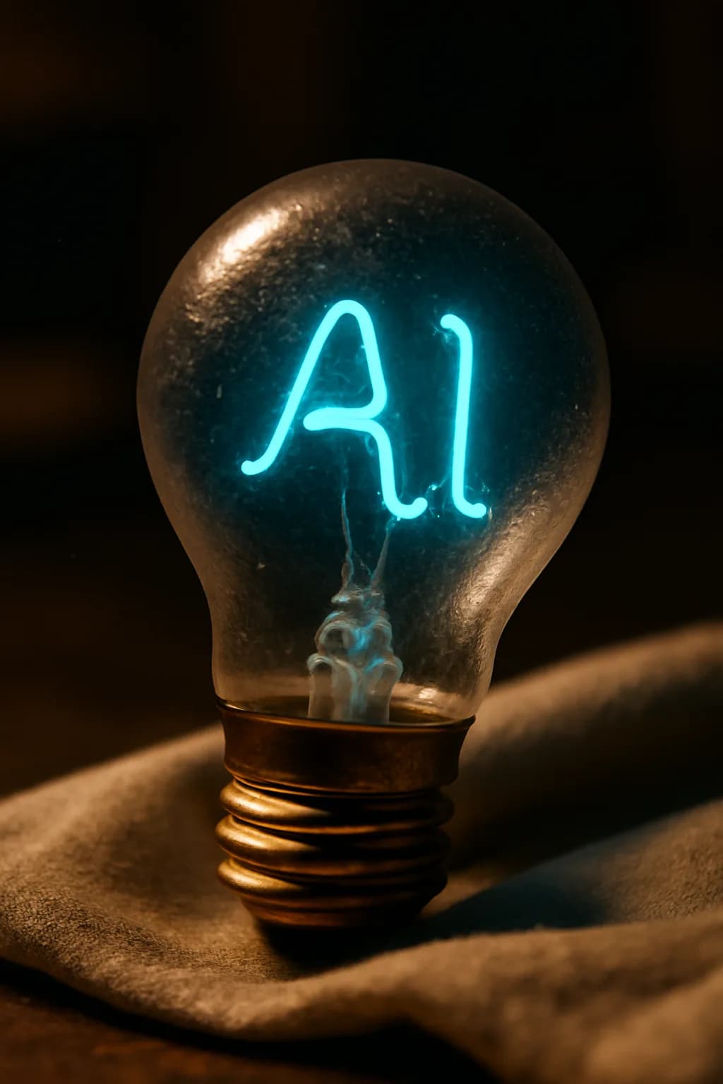 A realistic small workshop at night with warm lamps, precise tools, dust particles, and a cinematic handmade mood. one memorable object dominates the frame with a clear silhouette and generous negative space
