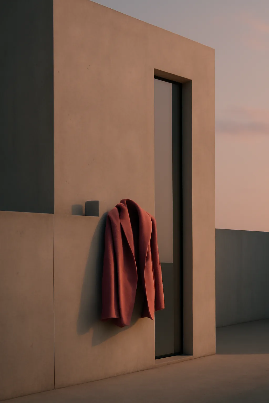 A realistic coastal road with sea spray, wind-shaped grass, dramatic sky, and a clean cinematic composition. clean architectural geometry with one small emotional detail