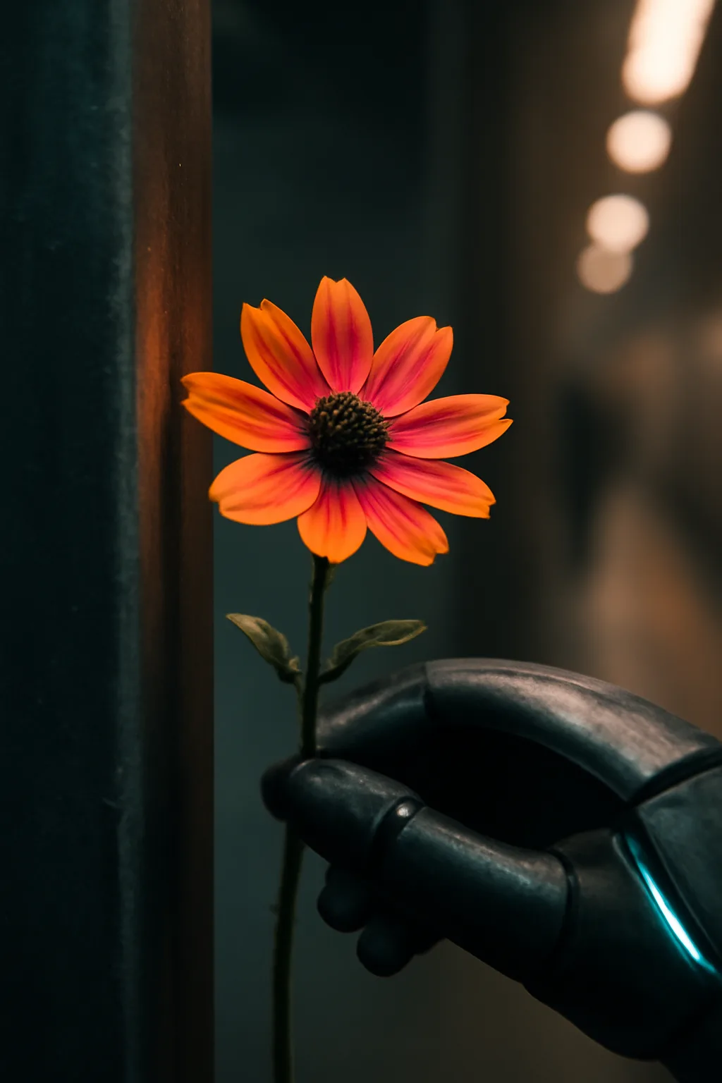 A realistic underground metro platform with a vivid flower installation, moody lighting, and cinematic depth. one memorable object dominates the frame with a clear silhouette and generous negative space